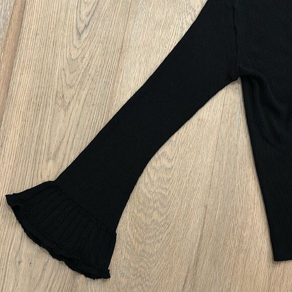 Max Studio Black Button Up Cardigan with Ruffle Sleeve cap (XS) - Picture 3 of 4